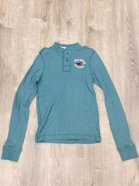 💙 Hollister California Blue Long Sleeve Henley Top Y2K Basic